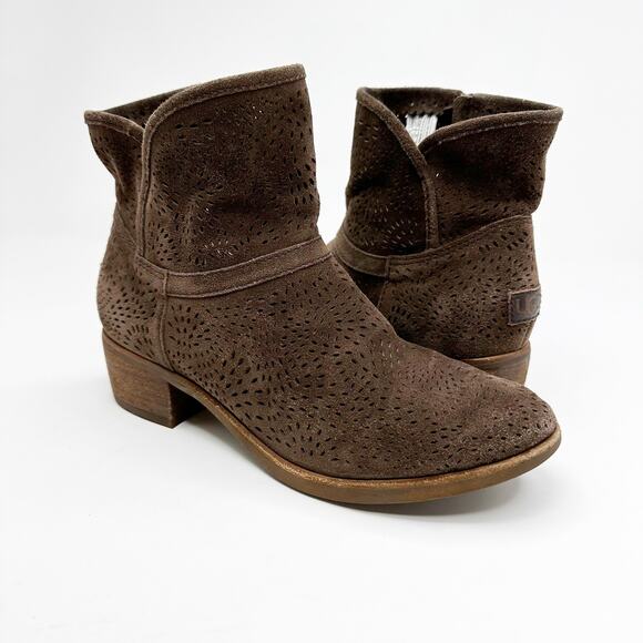 Like New Womens 7.5 Brown UGG Darling Suede Perf Zip Ankle Booties - Picture 1 of 6
